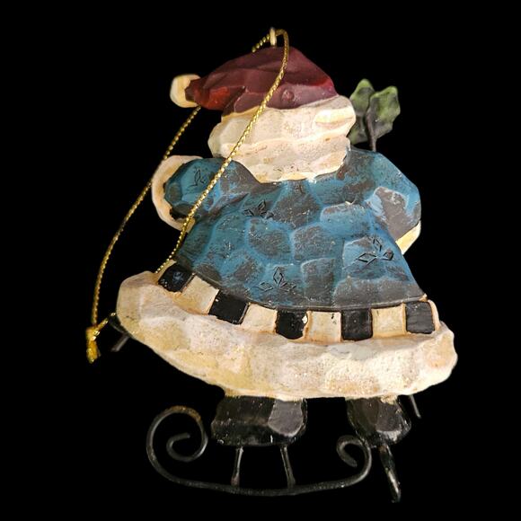 Vintage Santa Claus Christmas Ornament Skiing Blue Coat Resin & Wire Holiday - Picture 2 of 2